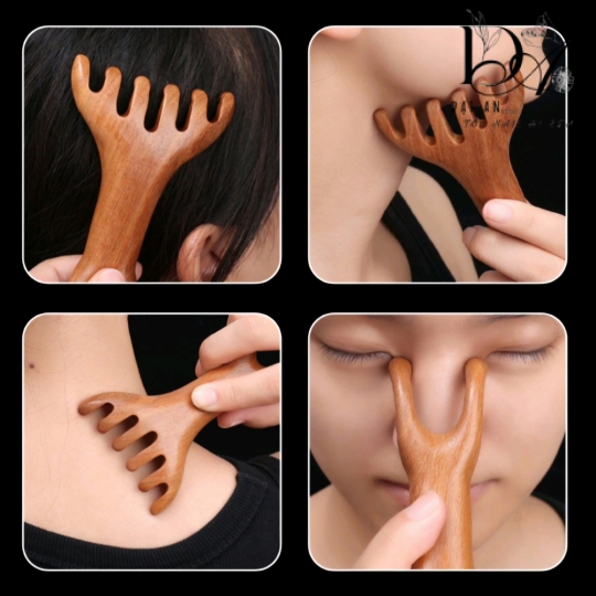 Lược masage 6 ngón gỗ đàn hương 2 đầu.