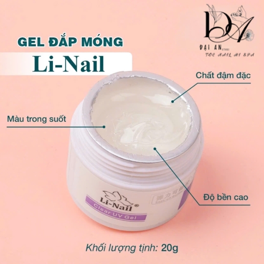 Gel đắp móng Li-nail chính hãng 20g chất đậm đặc không nóng, màu trong suốt