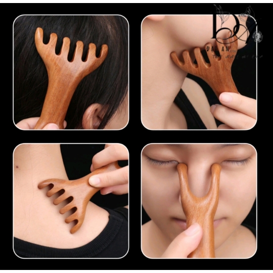 Lược masage 6 ngón gỗ đàn hương 2 đầu.