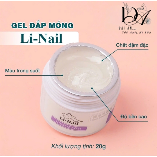 Gel đắp móng Li-nail chính hãng 20g chất đậm đặc không nóng, màu trong suốt