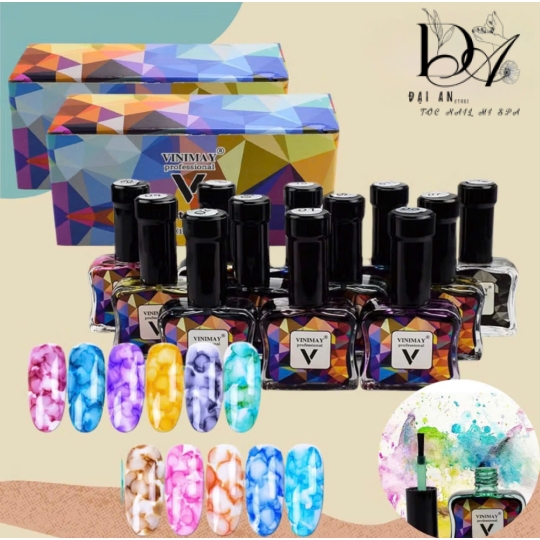 Set 12 lọ cồn loang Vinimay chính hãng - loang cồn trang trí móng tay nghệ thuật (15ml)